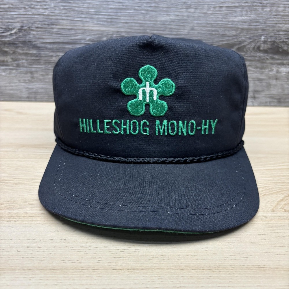 Vintage Hilleshog Mono-Hy Hat Cap Strap Back Black Green Advertising Mens 90s